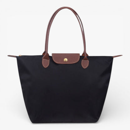 Water-Resistant Nylon Tote Bag with Leather Accents – Spacious Everyday Carry Purse for Work Travel Shopping