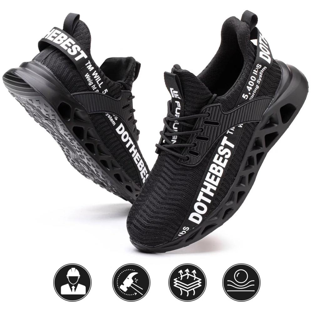 Steel Toe Work Shoes with Kevlar Sole – Lightweight Breathable Flyknit Safety Footwear for Construction Warehouse Industrial Jobs