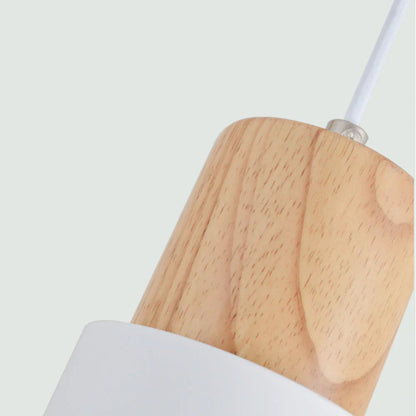 Mini Cylinder Drop Ceiling Light E27 Socket Wood & Iron Shade Adjustable Cord for Kitchen Island Dining Table Bedroom Scandinavian Style Han