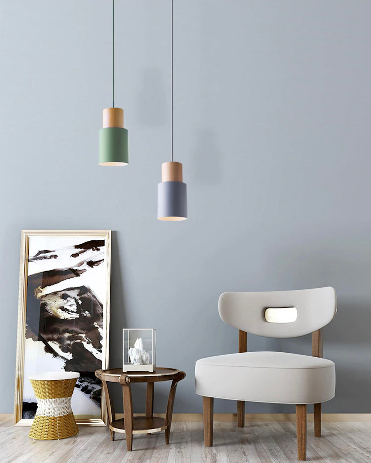 Mini Cylinder Drop Ceiling Light E27 Socket Wood & Iron Shade Adjustable Cord for Kitchen Island Dining Table Bedroom Scandinavian Style Han
