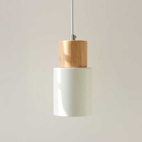 Mini Cylinder Drop Ceiling Light E27 Socket Wood & Iron Shade Adjustable Cord for Kitchen Island Dining Table Bedroom Scandinavian Style Han