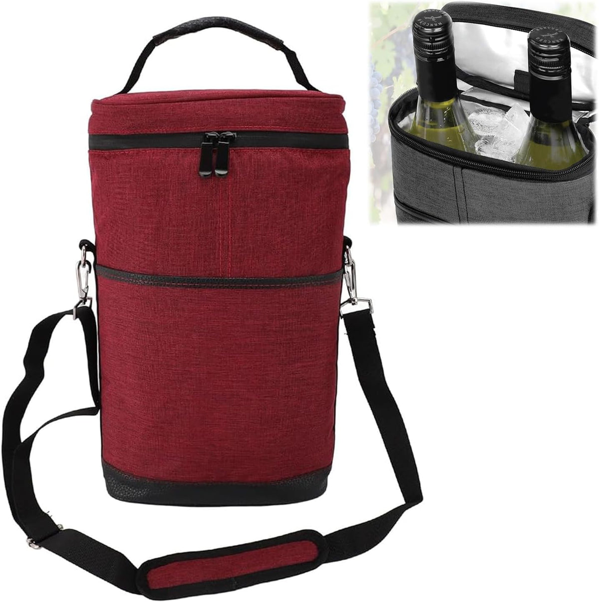 Insulated Wine Tote Bag for 2 Bottles with Adjustable Strap | Durable Canvas Carrier for Safe Travel