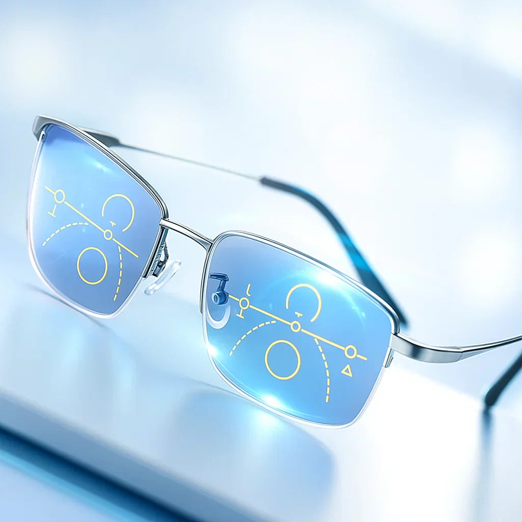 Multi-Focus Reading Glasses with Adaptive Light Filtering – Anti-Glare Computer Eyewear for Near & Distance Vision