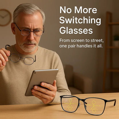 Multi-Focus Reading Glasses with Adaptive Light Filtering – Anti-Glare Computer Eyewear for Near & Distance Vision