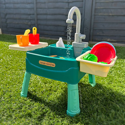 Fregadero de juguete para niños con grifo funcional, juego de fregadero de cocina con 19 accesorios para juegos de imitación