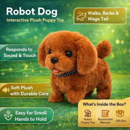 Cachorro robot interactivo | Juguete de peluche con movimientos realistas | Compañero cautivador para niños