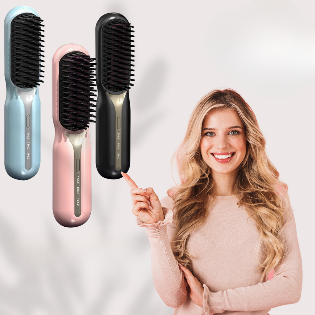 Cordless Hair Styling Brush for Straightening & Curling — Rechargeable Heat Tool for All Hair Types, Travel-Size Ceramic Smoothing Iron