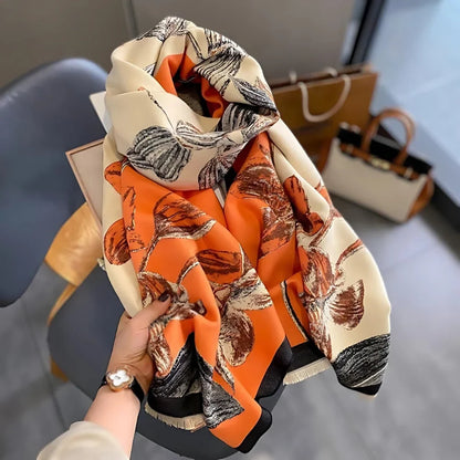 Iris Floral Scarf - Soft Thick Microfiber, Elegant Design for Women