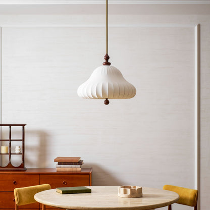 Adjustable Hanging Lamp with Layered Petal Shade Wood Metal Mixed Material 20 Inch Diameter for Dining Living Bedroom