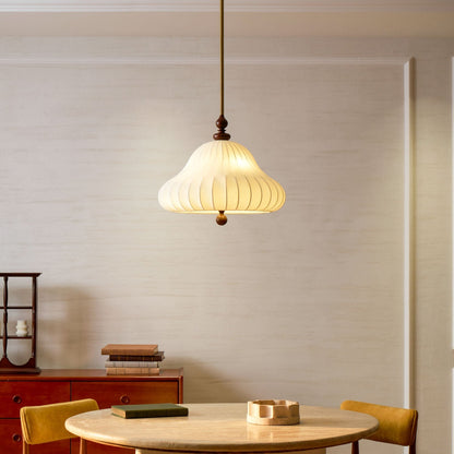 Adjustable Hanging Lamp with Layered Petal Shade Wood Metal Mixed Material 20 Inch Diameter for Dining Living Bedroom