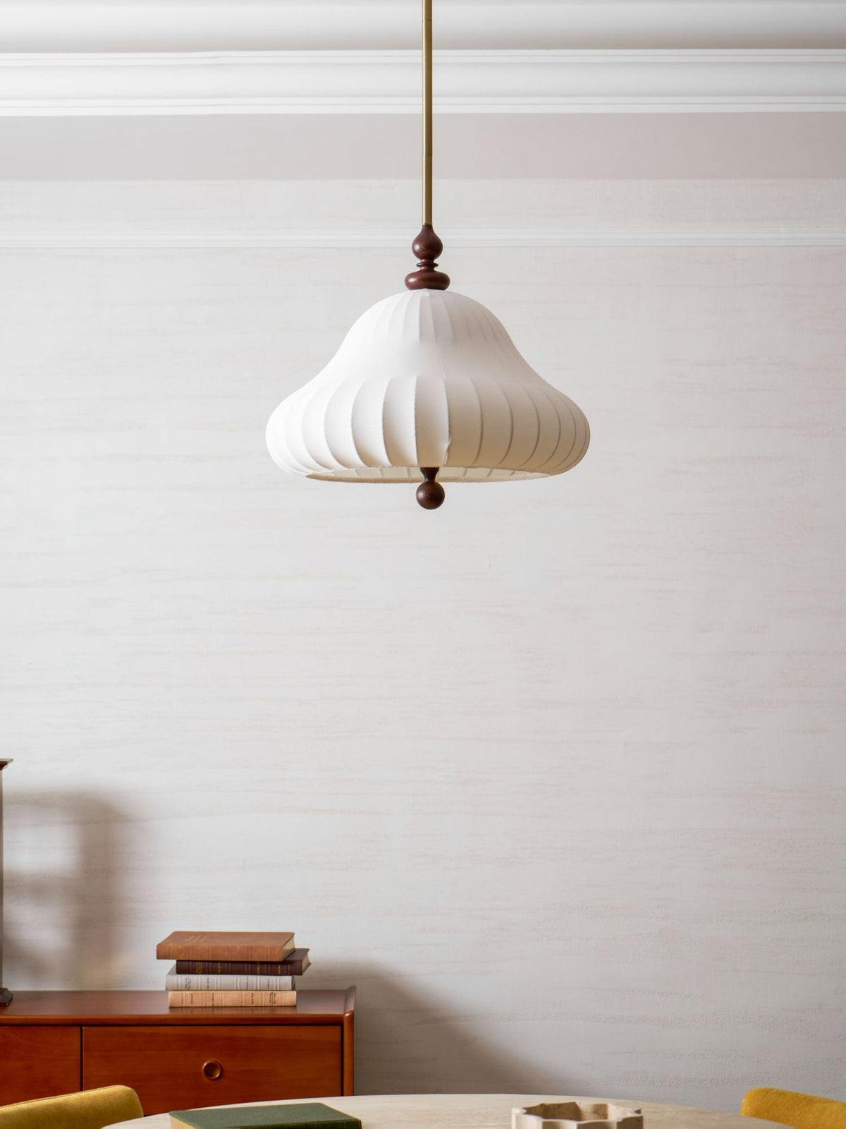 Adjustable Hanging Lamp with Layered Petal Shade Wood Metal Mixed Material 20 Inch Diameter for Dining Living Bedroom