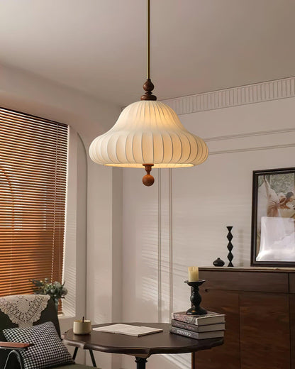 Adjustable Hanging Lamp with Layered Petal Shade Wood Metal Mixed Material 20 Inch Diameter for Dining Living Bedroom