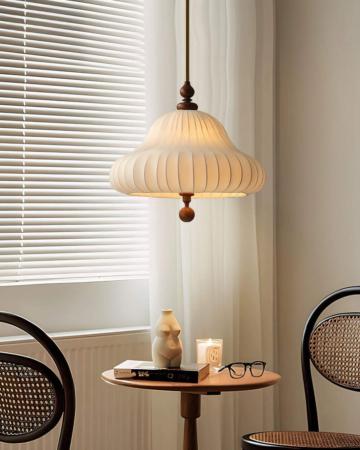 Adjustable Hanging Lamp with Layered Petal Shade Wood Metal Mixed Material 20 Inch Diameter for Dining Living Bedroom