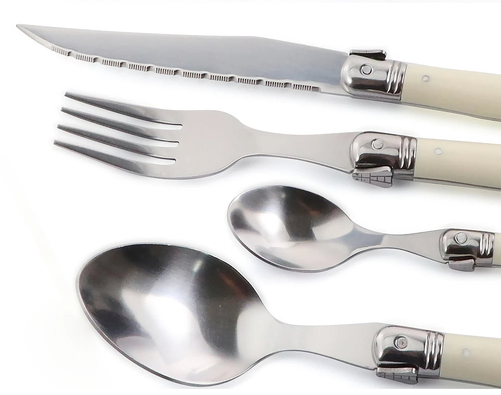 Ivory Laguiole Style Flatware Set – Elegant Stainless Steel Cutlery for Dining
