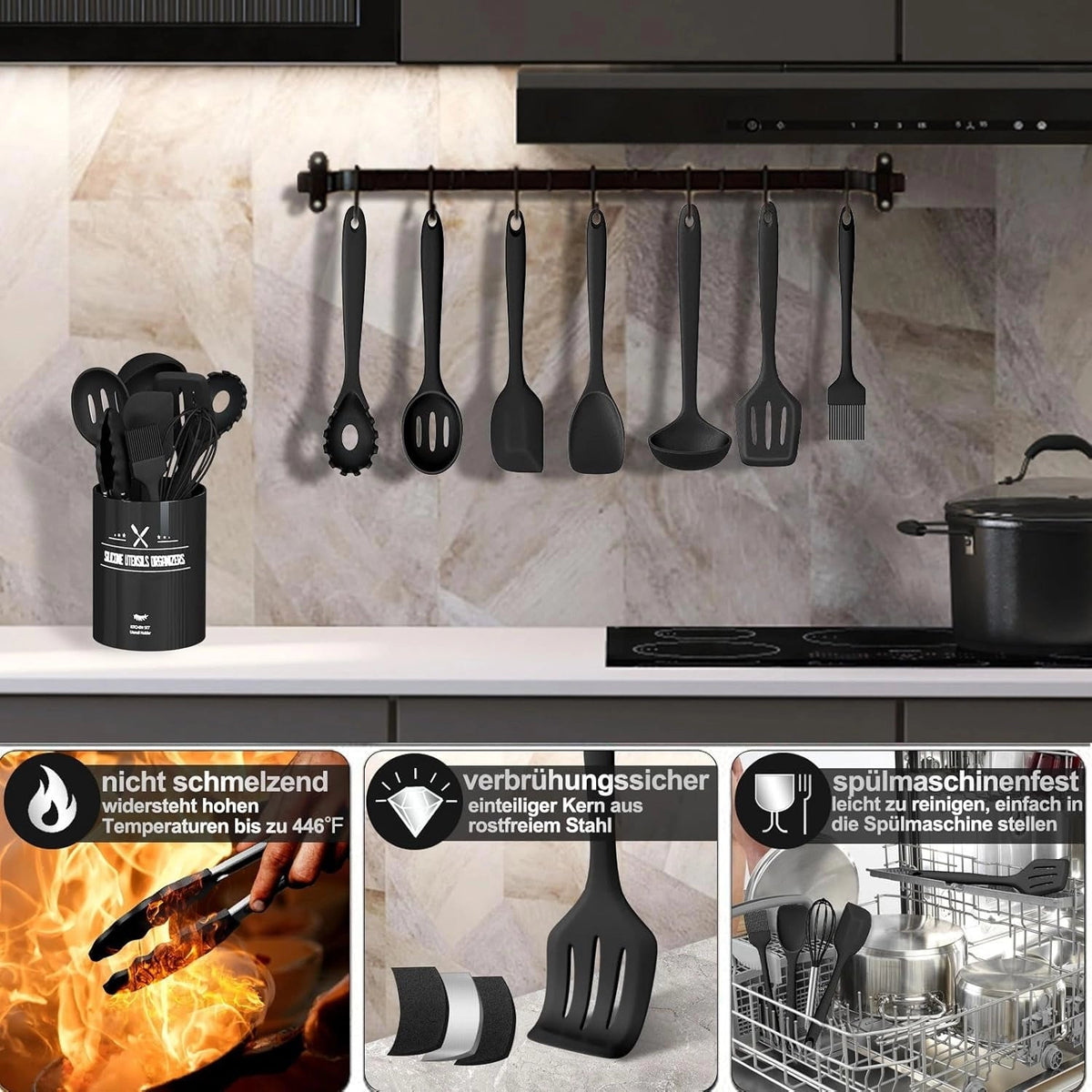 Ivory Silicone Kitchen Utensil Set | Non-Stick & Heat-Resistant | Ergonomic Design for Effortless Cooking