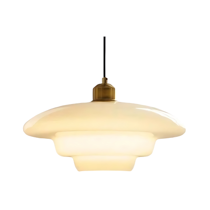 Tiered Glass Hanging Fixture with Brass Frame in Gold – 12-Inch Statement Lamp for Dining Rooms, Bedrooms & Hallways – Art Deco Style Ceilin