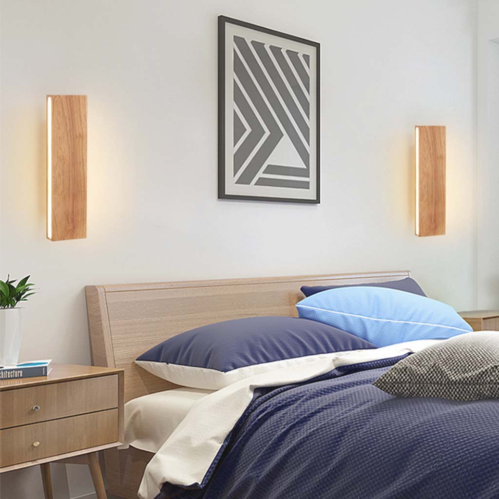 Adjustable LED Wood Wall Light Fixture Rotating Head 8-20 Inch Hallway Bedroom Staircase Sconce Minimalist Nordic Style Warm Neutral White L