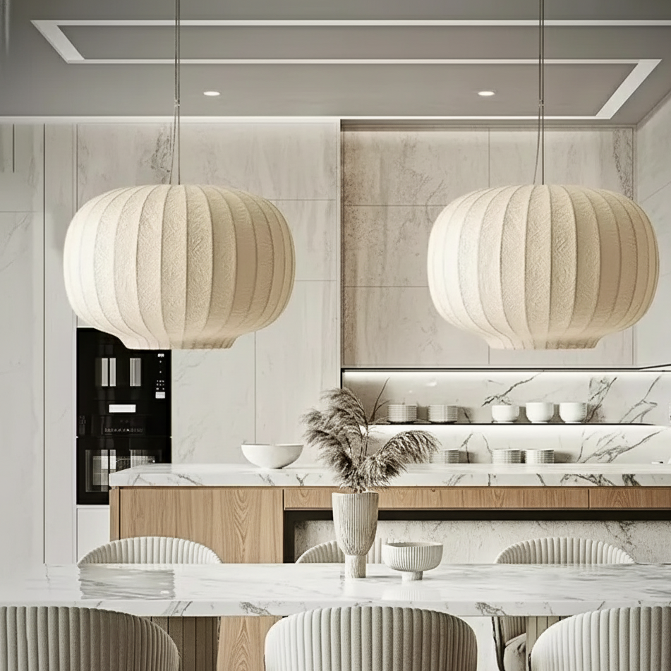 Japandi Silk Hanging Lamp – Elegant Staircase Pendant Light for Modern Kitchen and Home Decor
