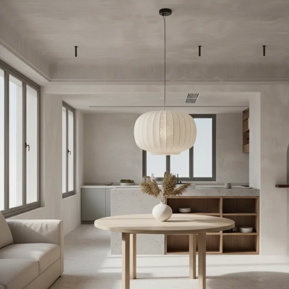 Japandi Silk Hanging Lamp – Elegant Staircase Pendant Light for Modern Kitchen and Home Decor