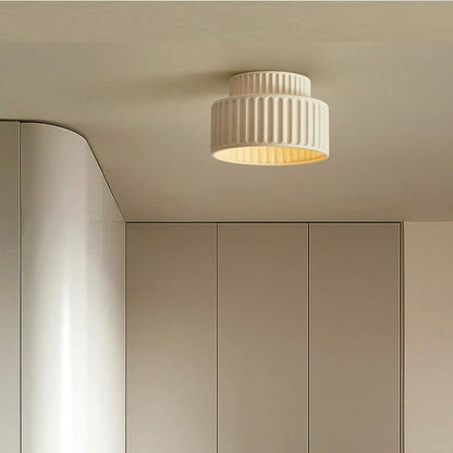 Lámpara de techo de resina de montaje empotrado, casquillo E27, pantalla texturizada, color blanco, para cocina, dormitorio, pasillo, perfil bajo, diseño escandinavo minimalista moderno