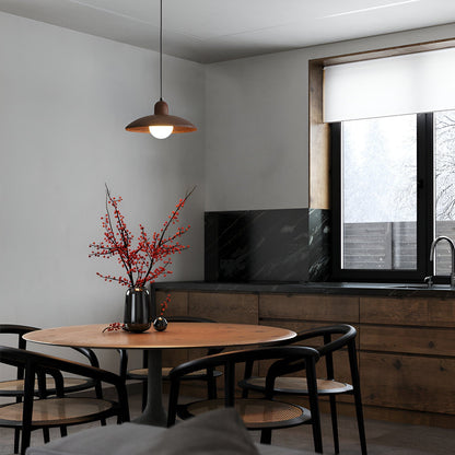 Wood Dome Ceiling Pendant 12 in Walnut Hanging Light for Kitchen Island Dining Table Minimalist Adjustable Cord E27 Socket 110V