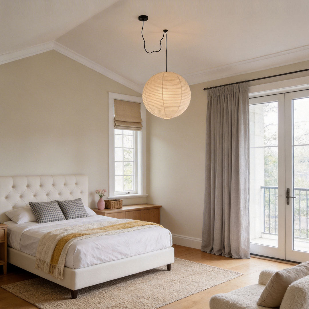 Japanese Minimalist Pendant Light with Adjustable Height – Warm White Ceiling Light