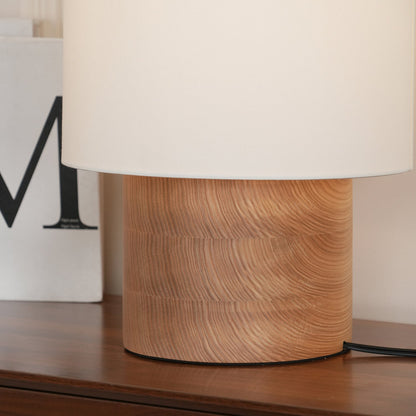 Wooden Bedside Lamp with Linen Shade – 12 Inch Modern Accent Light for Bedroom Nightstand, Living Room End Table, Reading Nook – Warm Glow D