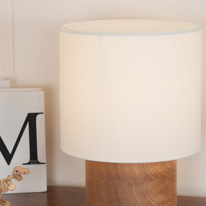 Wooden Bedside Lamp with Linen Shade – 12 Inch Modern Accent Light for Bedroom Nightstand, Living Room End Table, Reading Nook – Warm Glow D