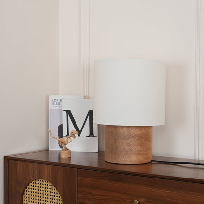 Wooden Bedside Lamp with Linen Shade – 12 Inch Modern Accent Light for Bedroom Nightstand, Living Room End Table, Reading Nook – Warm Glow D
