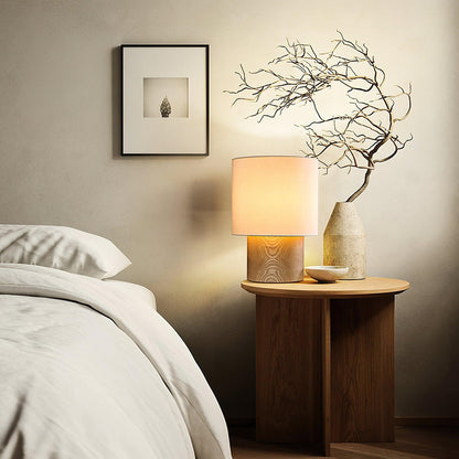 Wooden Bedside Lamp with Linen Shade – 12 Inch Modern Accent Light for Bedroom Nightstand, Living Room End Table, Reading Nook – Warm Glow D