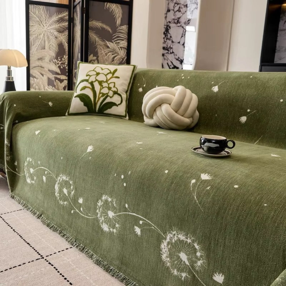Jasmine Sofa Cover - Soft Microfiber, Japandi Dandelion Print