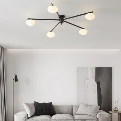 Adjustable Multi-Arm Semi-Flush Mount Light Fixture with Frosted Globes for Dining Room Kitchen Living Room | Black or Brass Frame G9 Socket
