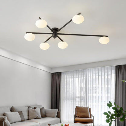 Adjustable Multi-Arm Semi-Flush Mount Light Fixture with Frosted Globes for Dining Room Kitchen Living Room | Black or Brass Frame G9 Socket