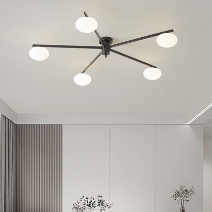 Adjustable Multi-Arm Semi-Flush Mount Light Fixture with Frosted Globes for Dining Room Kitchen Living Room | Black or Brass Frame G9 Socket