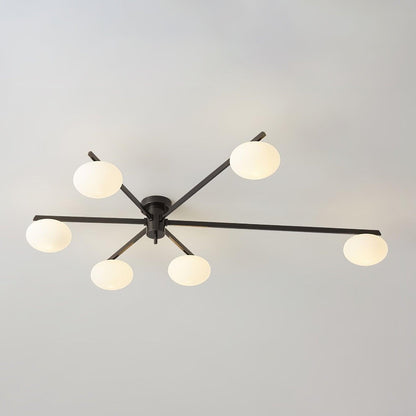 Adjustable Multi-Arm Semi-Flush Mount Light Fixture with Frosted Globes for Dining Room Kitchen Living Room | Black or Brass Frame G9 Socket