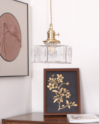 Glass Pendant Light with Brass Accents Adjustable Hanging Fixture for Kitchen Island Dining Room Modern Overhead Lighting E26 Socket
