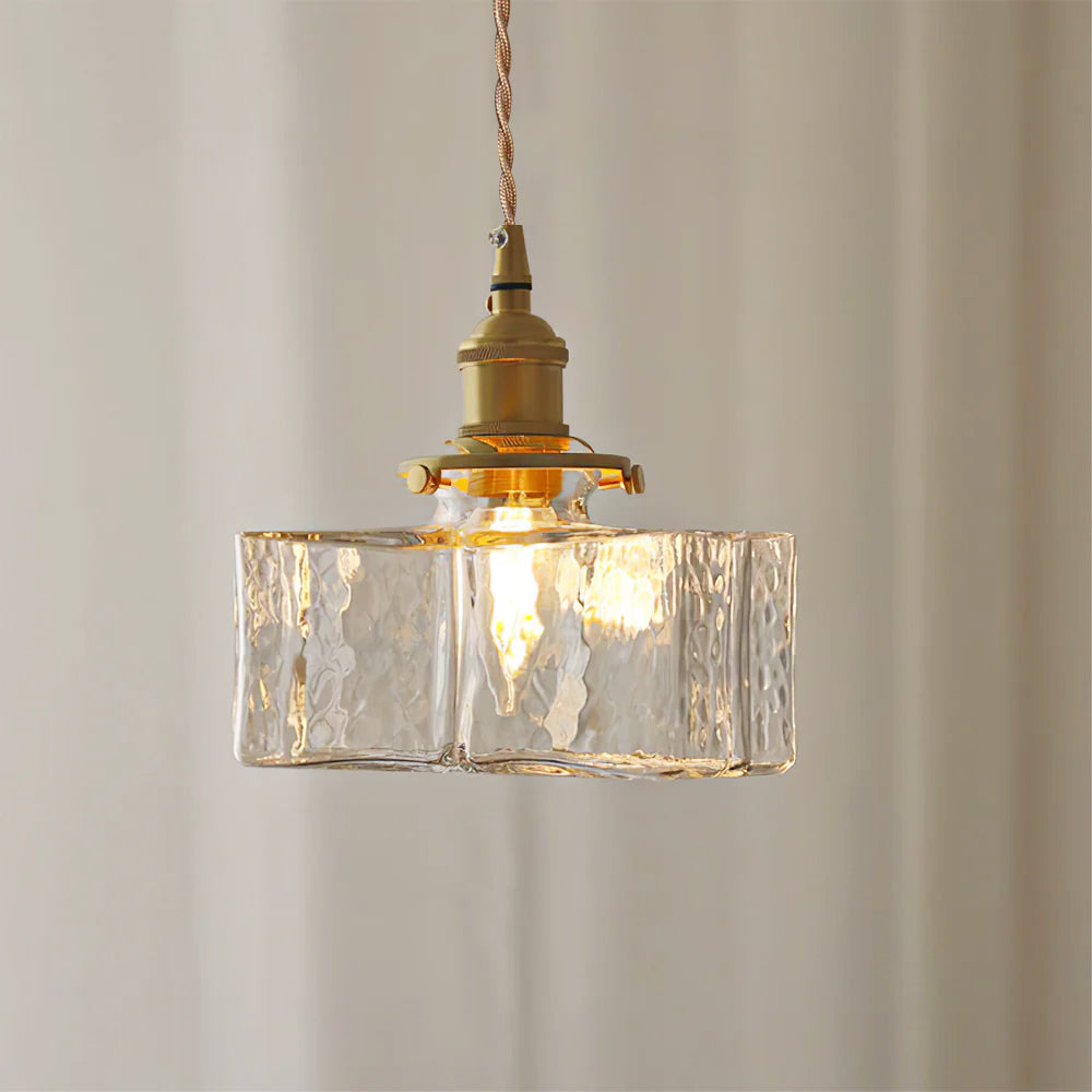 Glass Pendant Light with Brass Accents Adjustable Hanging Fixture for Kitchen Island Dining Room Modern Overhead Lighting E26 Socket