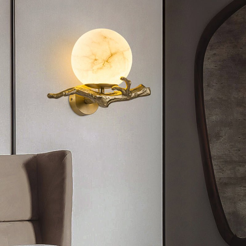 Marble & Brass Wall Sconce LED Light Fixture for Bedroom, Living Room, Hallway – Modern Minimalist Indoor Lighting