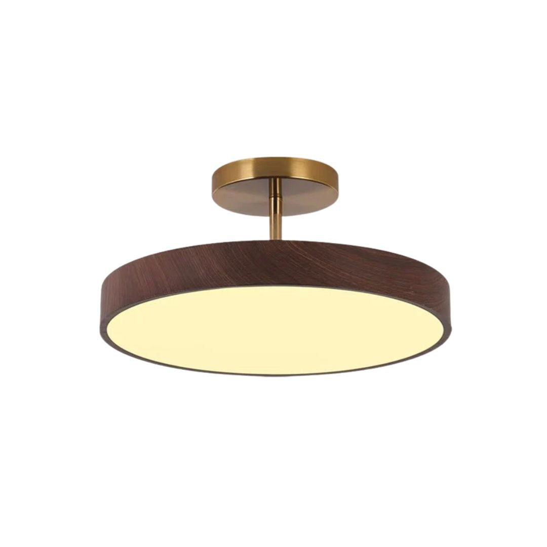 Round LED Flush Mount Ceiling Light with Faux Wood Finish – Iron Frame, Integrated Panel, 220-240V – For Bedroom, Living Room, Dining Room