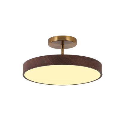 Round LED Flush Mount Ceiling Light with Faux Wood Finish – Iron Frame, Integrated Panel, 220-240V – For Bedroom, Living Room, Dining Room