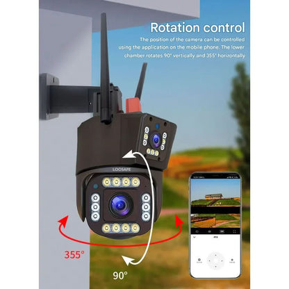 Solar-Powered Surveillance Camera 4K Resolution Dual-Lens System 10x Magnification Wireless Setup for Home Business Yard Monitoring Day Nigh