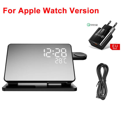 Wireless Charging Station for iPhone, Apple Watch & AirPods with Alarm Clock | 3-in-1 Fast Charging Dock Station | Qi-Certified