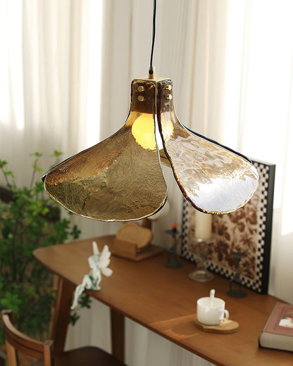 Glass Leaf Ceiling Fixture E27 Bronze Frame Adjustable Drop Cord Ambient Overhead Lighting for Dining Tables Kitchen Counter Modern Home