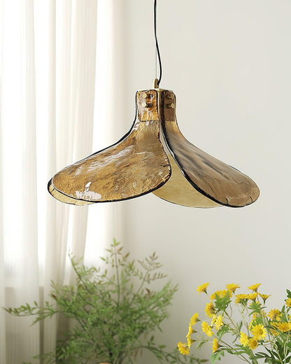 Glass Leaf Ceiling Fixture E27 Bronze Frame Adjustable Drop Cord Ambient Overhead Lighting for Dining Tables Kitchen Counter Modern Home