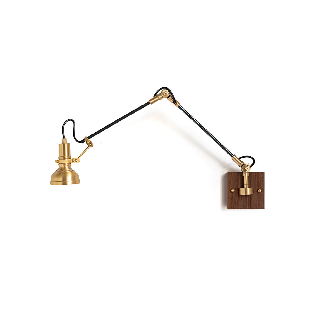 Articulating Wall Sconce Brass & Wood 27 inch Pivoting Arm Task Light for Bedside Reading Office Study Workspace