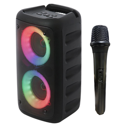 Fiesta de Karaoke | Altavoz portátil Bluetooth con dos micrófonos | Luces LED de colores para divertidas sesiones de canto