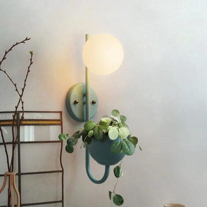 Wall Sconce with Built-In Planter Pot and LED Light for Bedroom, Living Room, or Hallway Decor | Modern Minimalist Design for Indoor Greener