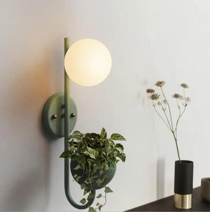 Wall Sconce with Built-In Planter Pot and LED Light for Bedroom, Living Room, or Hallway Decor | Modern Minimalist Design for Indoor Greener