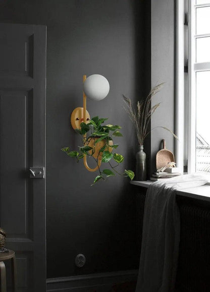 Wall Sconce with Built-In Planter Pot and LED Light for Bedroom, Living Room, or Hallway Decor | Modern Minimalist Design for Indoor Greener