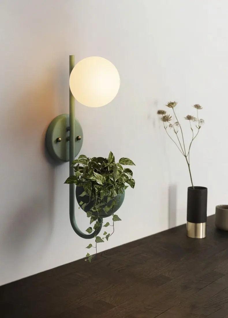 Wall Sconce with Built-In Planter Pot and LED Light for Bedroom, Living Room, or Hallway Decor | Modern Minimalist Design for Indoor Greener